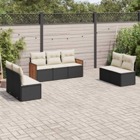 Set de comedor de jardín 7 pzas y cojines ratán sintético negro de , Conjuntos de jardín - Ref: Foro24-3227554, Precio: 380,3...