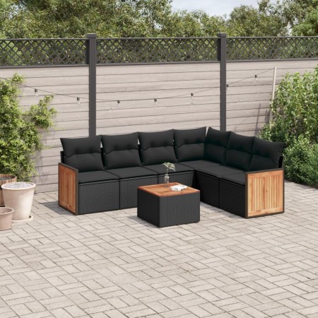 Set de comedor de jardín 7 pzas y cojines ratán sintético negro de , Conjuntos de jardín - Ref: Foro24-3227686, Precio: 433,7...