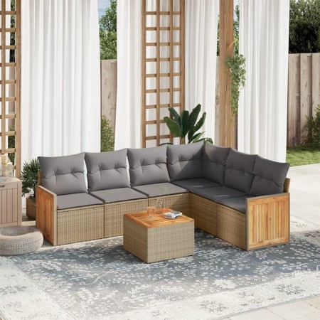 Set sofás de jardín 7 piezas y cojines ratán sintético beige de , Conjuntos de jardín - Ref: Foro24-3227690, Precio: 426,89 €...