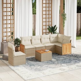 Set sofás de jardín 7 piezas y cojines ratán sintético beige de , Conjuntos de jardín - Ref: Foro24-3227703, Precio: 425,04 €...