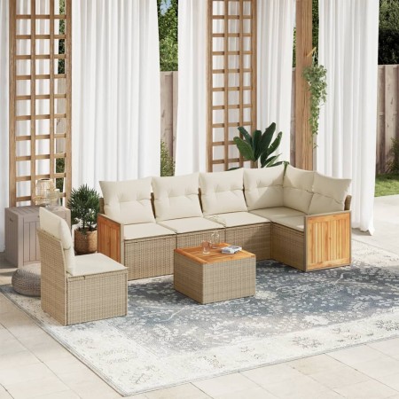 Set sofás de jardín 7 piezas y cojines ratán sintético beige de , Conjuntos de jardín - Ref: Foro24-3227703, Precio: 425,04 €...