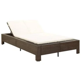Tumbona para 2 personas con cojín ratán sintético marrón de vidaXL, Camas para exteriores - Ref: Foro24-46239, Precio: 279,06...