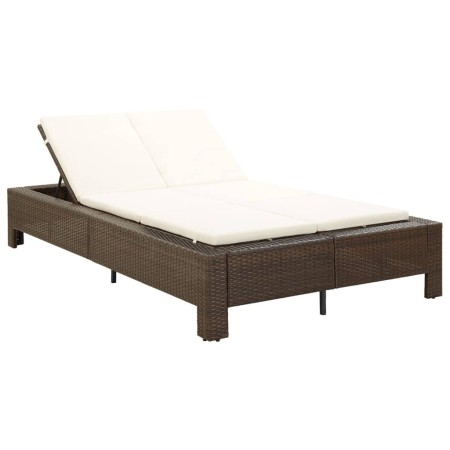 Tumbona para 2 personas con cojín ratán sintético marrón de vidaXL, Camas para exteriores - Ref: Foro24-46239, Precio: 281,88...