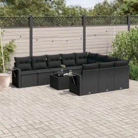 Set de sofás de jardín 11 pzas y cojines ratán sintético negro de , Conjuntos de jardín - Ref: Foro24-3220694, Precio: 732,62...
