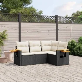 Juego de sofás jardín 4 pzas con cojines ratán sintético negro by , Garden sets - Ref: Foro24-3226770, Price: 287,12 €, Disco...