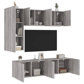 Muebles de TV de pared 5 pzas madera de ingeniería gris Sonoma en Muebles TV | Comprar online en Foru.es