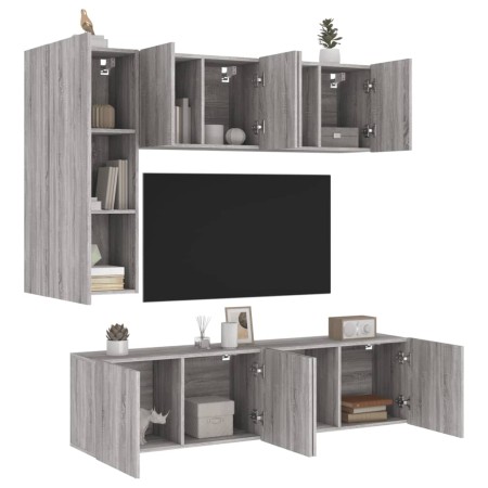 Muebles de TV de pared 5 pzas madera de ingeniería gris Sonoma en Muebles TV | Comprar online en Foru.es