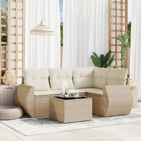 Juego de sofás jardín con cojines 5 pzas ratán sintético beige de , Conjuntos de jardín - Ref: Foro24-3221317, Precio: 380,48...
