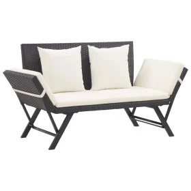 Banco de jardín con cojines ratán sintético negro 176 cm de vidaXL, Bancos de jardín - Ref: Foro24-46230, Precio: 204,14 €, D...