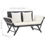 Banco de jardín con cojines ratán sintético negro 176 cm de vidaXL, Bancos de jardín - Ref: Foro24-46230, Precio: 193,90 €, D...