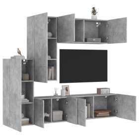 Muebles de TV de pared 5 pzas madera ingeniería gris hormigón en Muebles TV | Comprar online en Foru.es