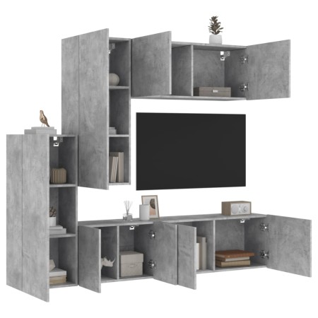 Muebles de TV de pared 5 pzas madera ingeniería gris hormigón en Muebles TV | Comprar online en Foru.es