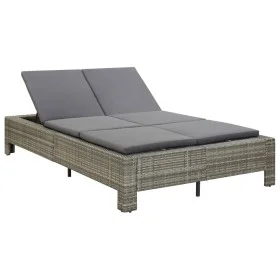 Tumbona para 2 personas con cojín ratán sintético gris de vidaXL, Camas para exteriores - Ref: Foro24-46240, Precio: 290,17 €...