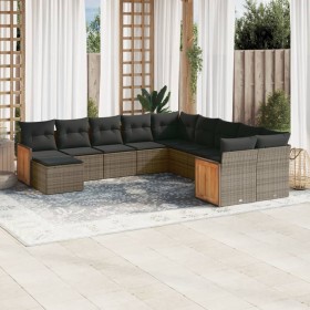 Set de sofás de jardín 11 pzas y cojines ratán sintético gris de , Conjuntos de jardín - Ref: Foro24-3228251, Precio: 646,10 ...