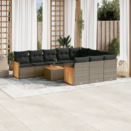 Set de sofás de jardín 11 pzas y cojines ratán sintético gris de , Conjuntos de jardín - Ref: Foro24-3228027, Precio: 634,68 ...