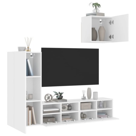Muebles de TV de pared 4 piezas madera de ingeniería blanco en Muebles TV | Comprar online en Foru.es