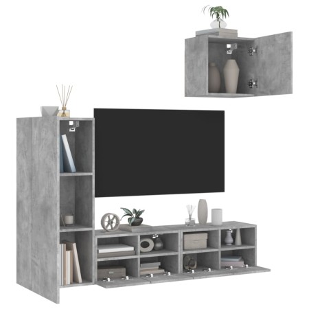Muebles de TV de pared 4 pzas madera ingeniería gris hormigón en Muebles TV | Comprar online en Foru.es