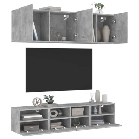 Muebles de TV de pared 5 pzas madera ingeniería gris hormigón en Muebles TV | Comprar online en Foru.es