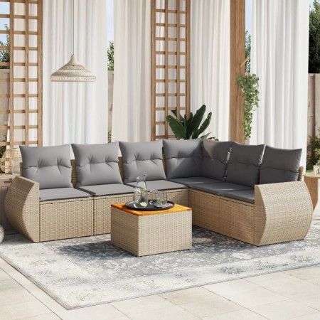 Set sofás de jardín 7 piezas y cojines ratán sintético beige de , Conjuntos de jardín - Ref: Foro24-3225023, Precio: 442,67 €...