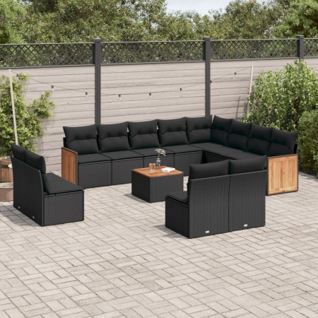 Set de sofás de jardín y cojines 13 pzas ratán sintético negro de , Conjuntos de jardín - Ref: Foro24-3228155, Precio: 815,19...