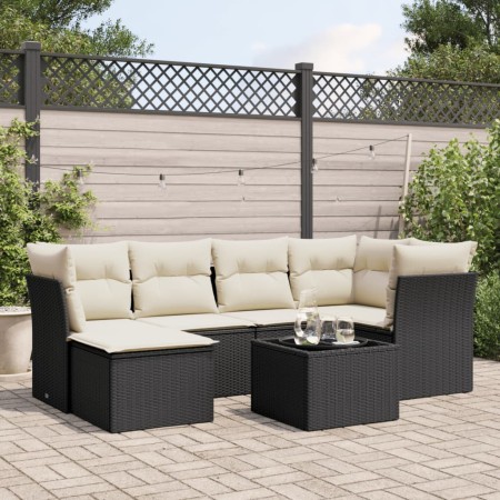 Set de comedor de jardín 7 pzas y cojines ratán sintético negro de , Conjuntos de jardín - Ref: Foro24-3217956, Precio: 387,6...