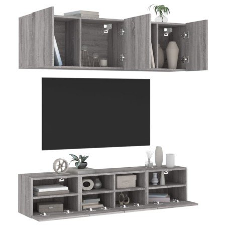 Muebles de TV de pared 5 pzas madera de ingeniería gris Sonoma en Muebles TV | Comprar online en Foru.es