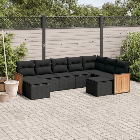 Set de sofás de jardín 8 piezas y cojines ratán sintético negro de , Conjuntos de jardín - Ref: Foro24-3228218, Precio: 536,5...