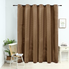 Cortina opaca con anillas de metal terciopelo beige 290x245 cm de vidaXL, Cortinas y visillos - Ref: Foro24-134507, Precio: 4...