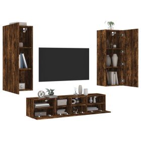 Muebles de TV de pared 5 pzas madera ingeniería roble ahumado en Muebles TV | Comprar online en Foru.es