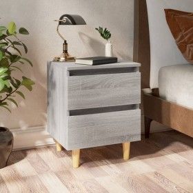 Mesitas de noche 2 uds patas de madera gris Sonoma 40x35x50 cm de vidaXL, Mesitas de noche - Ref: Foro24-813125, Precio: 70,3...