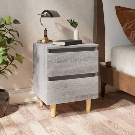 Mesitas de noche 2 uds patas de madera gris Sonoma 40x35x50 cm de vidaXL, Mesitas de noche - Ref: Foro24-813125, Precio: 70,3...