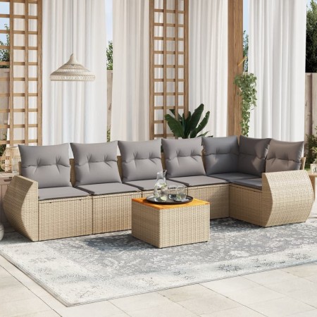 Set sofás de jardín 7 piezas y cojines ratán sintético beige de , Conjuntos de jardín - Ref: Foro24-3225016, Precio: 442,67 €...
