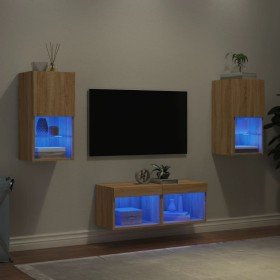Muebles de TV de pared con luces LED 4 piezas roble Sonoma en Muebles TV | Comprar online en Foru.es