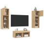 Muebles de TV de pared con luces LED 4 piezas roble Sonoma en Muebles TV | Comprar online en Foru.es