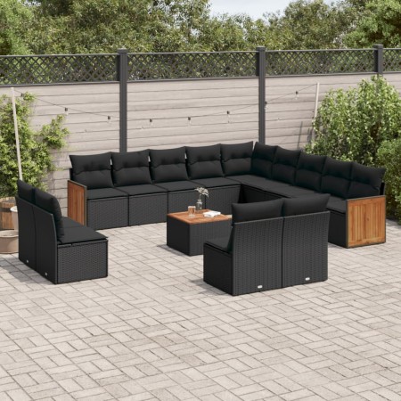 Set sofás de jardín 14 pzas con cojines ratán sintético negro de , Conjuntos de jardín - Ref: Foro24-3228169, Precio: 868,97 ...
