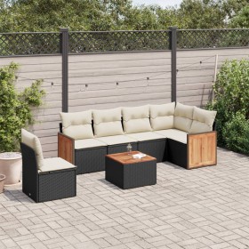 Set de comedor de jardín 7 pzas y cojines ratán sintético negro de , Conjuntos de jardín - Ref: Foro24-3227701, Precio: 385,9...