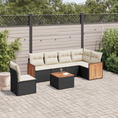 Set de comedor de jardín 7 pzas y cojines ratán sintético negro de , Conjuntos de jardín - Ref: Foro24-3227701, Precio: 385,9...