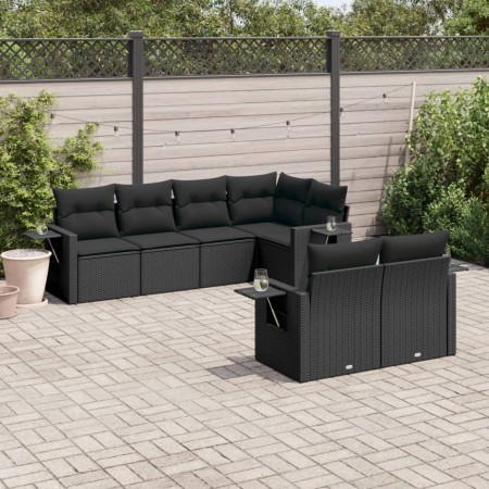 Set de comedor de jardín 7 pzas y cojines ratán sintético negro de , Conjuntos de jardín - Ref: Foro24-3252742, Precio: 552,3...