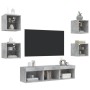 Muebles TV pared con LED 7 pzas madera ingeniería gris hormigón en Muebles TV | Comprar online en Foru.es