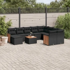 Set de sofás de jardín 11 pzas y cojines ratán sintético negro de , Conjuntos de jardín - Ref: Foro24-3228239, Precio: 656,18...