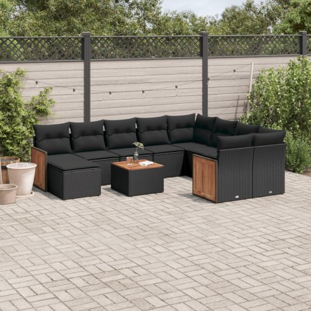 Set de sofás de jardín 11 pzas y cojines ratán sintético negro de , Conjuntos de jardín - Ref: Foro24-3228239, Precio: 644,66...