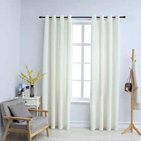 Cortinas opacas con anillas 2 pzas terciopelo crema 140x245 cm de vidaXL, Cortinas y visillos - Ref: Foro24-134514, Precio: 4...
