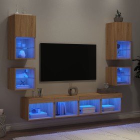 Muebles TV pared con LED 8 pzas madera ingeniería roble Sonoma en Muebles TV | Comprar online en Foru.es