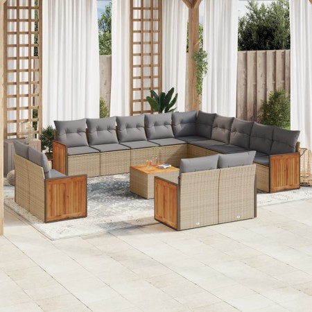 Set sofás de jardín 14 pzas con cojines ratán sintético beige de , Conjuntos de jardín - Ref: Foro24-3260617, Precio: 926,62 ...