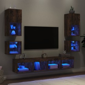 Muebles TV pared con LED 8 pzas madera ingeniería roble ahumado en Muebles TV | Comprar online en Foru.es