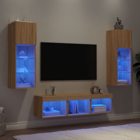 Muebles TV pared con LED 5 pzas madera ingeniería roble Sonoma en Muebles TV | Comprar online en Foru.es