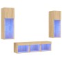 Muebles TV pared con LED 5 pzas madera ingeniería roble Sonoma en Muebles TV | Comprar online en Foru.es