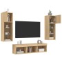 Muebles TV pared con LED 5 pzas madera ingeniería roble Sonoma en Muebles TV | Comprar online en Foru.es