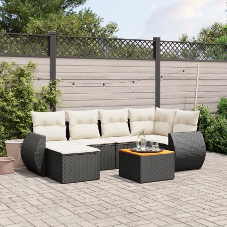 Set de comedor de jardín 7 pzas y cojines ratán sintético negro de , Conjuntos de jardín - Ref: Foro24-3225104, Precio: 403,0...