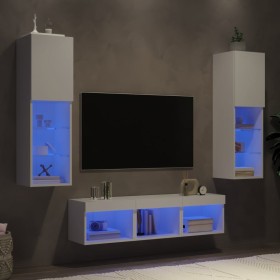 Muebles de TV de pared con LED 5 pzas madera ingeniería blanco en Muebles TV | Comprar online en Foru.es
